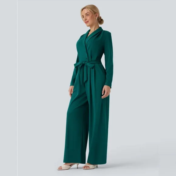 HALARA Emerald Green Wrap-Front Jumpsuit NWT - Picture 5 of 7